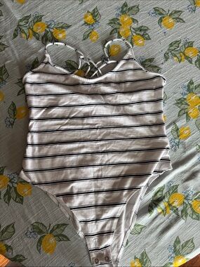 Forever 21 White One-Piece Bodysuit with Black Stripes